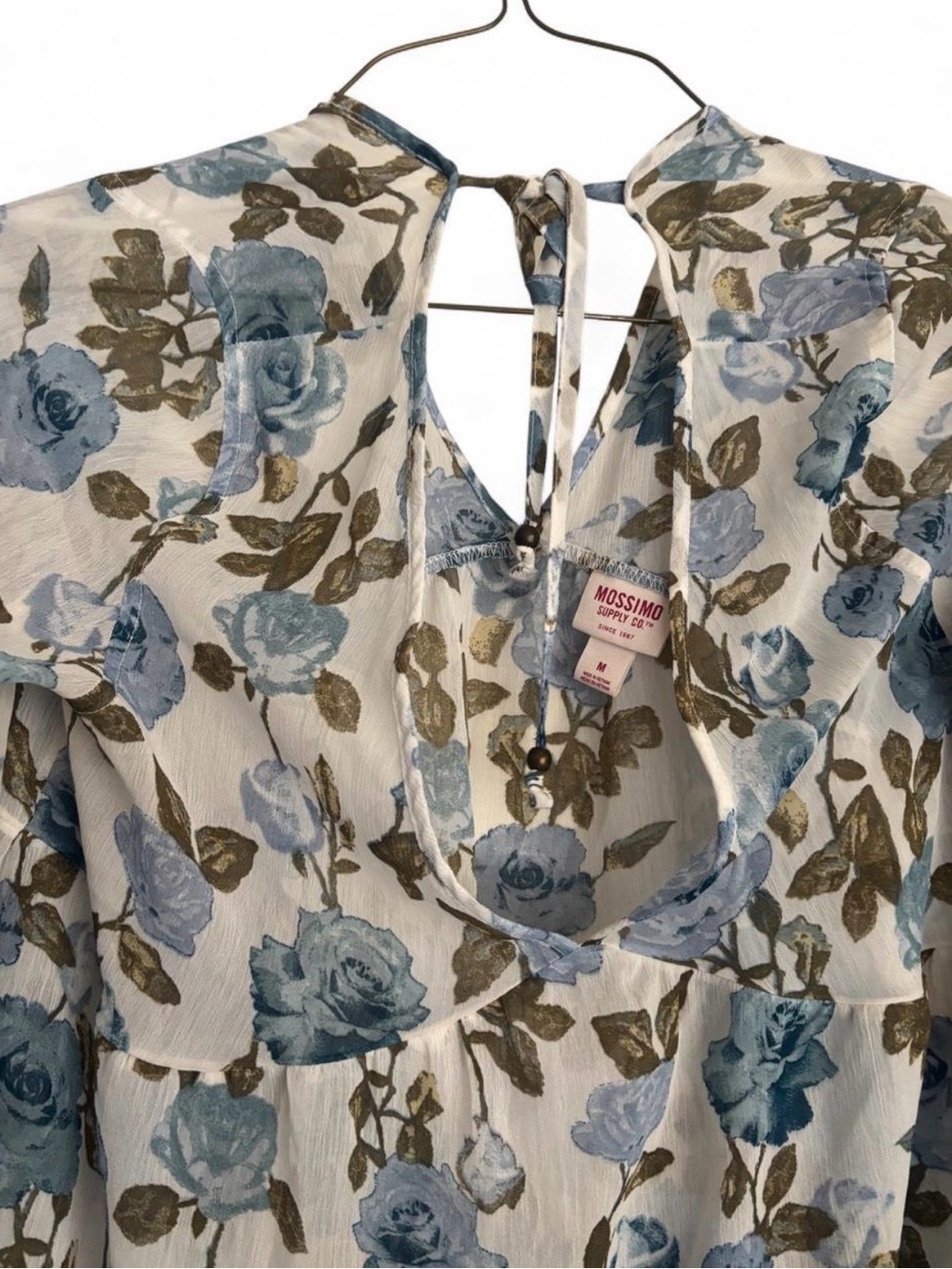 Women's Blue Floral V-Neck Blouse - Picture 4 of 4